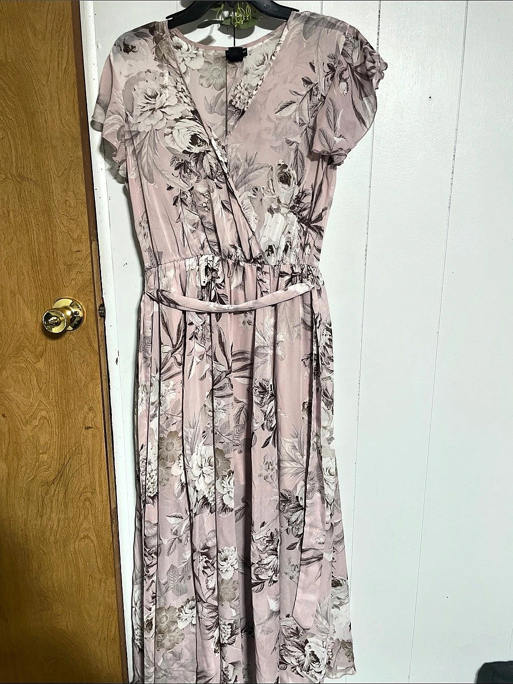 Kate and Lily Floral Chiffon Wrap Maxi Dress Pink & Gray Size 12